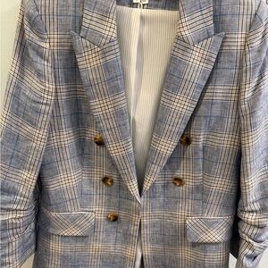 Veronica Beard Blue and Cream Plaid Blazer-linen Dickey style